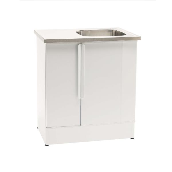 Balta izlietne Nimo NB 800 L ar nerūsējošā tērauda virsmu un divām durvīm. Moderns un funkcionāls dizains.