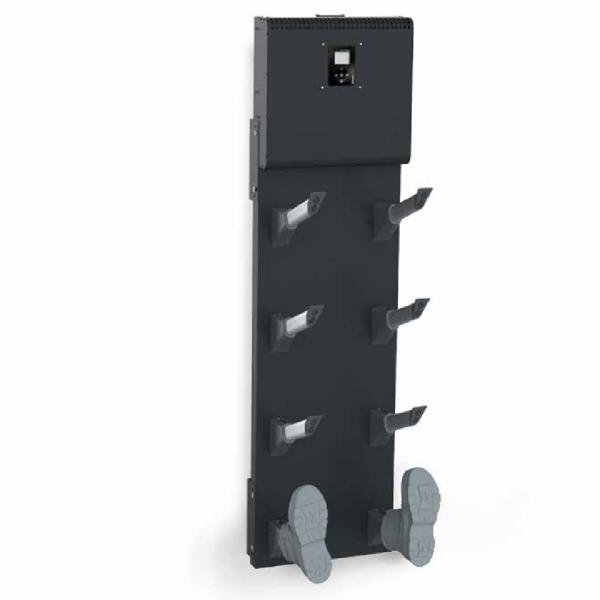 Melns apavu un cimdu žāvētājs ar vietām 4-12 pāriem, vertikāls dizains, ar siltā gaisa plūsmu.