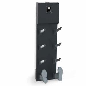 Melns apavu un cimdu žāvētājs ar vietām 4-12 pāriem, vertikāls dizains, ar siltā gaisa plūsmu.