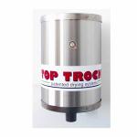 Siltā gaisa pūtējs ar metāla korpusu, uzlīmi ar nosaukumu "TOP TROCK" un melnu izplūdes cauruli.