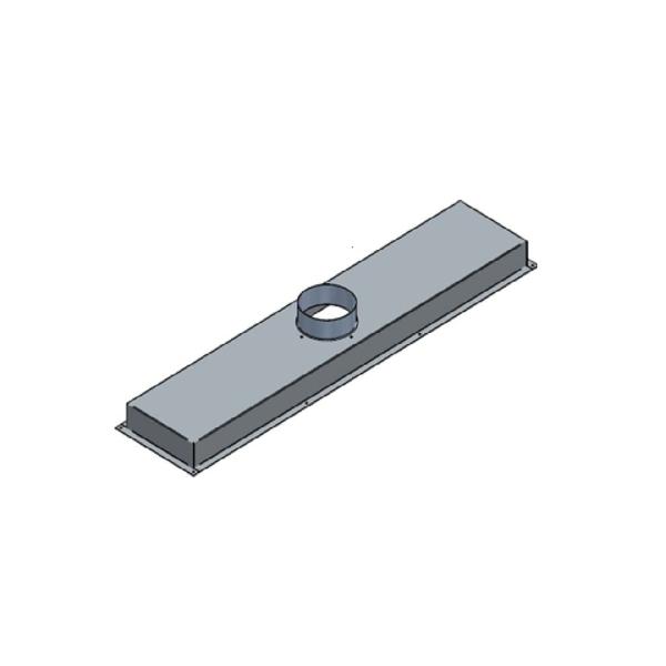 Izplūdes gaisa savienojums, taisnstūra forma, pelēkā krāsā, ar centrālu caurumu un metāla izskatu. Platums 1200 mm.