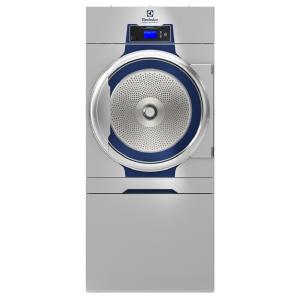 Žāvētājs Electrolux Professional TD6-20 ar sudraba korpusu un zilu detaļu, apaļu durvju dizains.